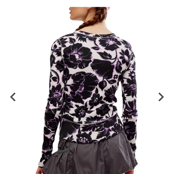Womens Free People FP Movement Rally Printed Layer Top Purple Floral - Picture 7 of 8